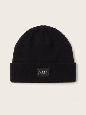 Obey Black Ribbed Logo Beanie, grunge, edgy, 90’s